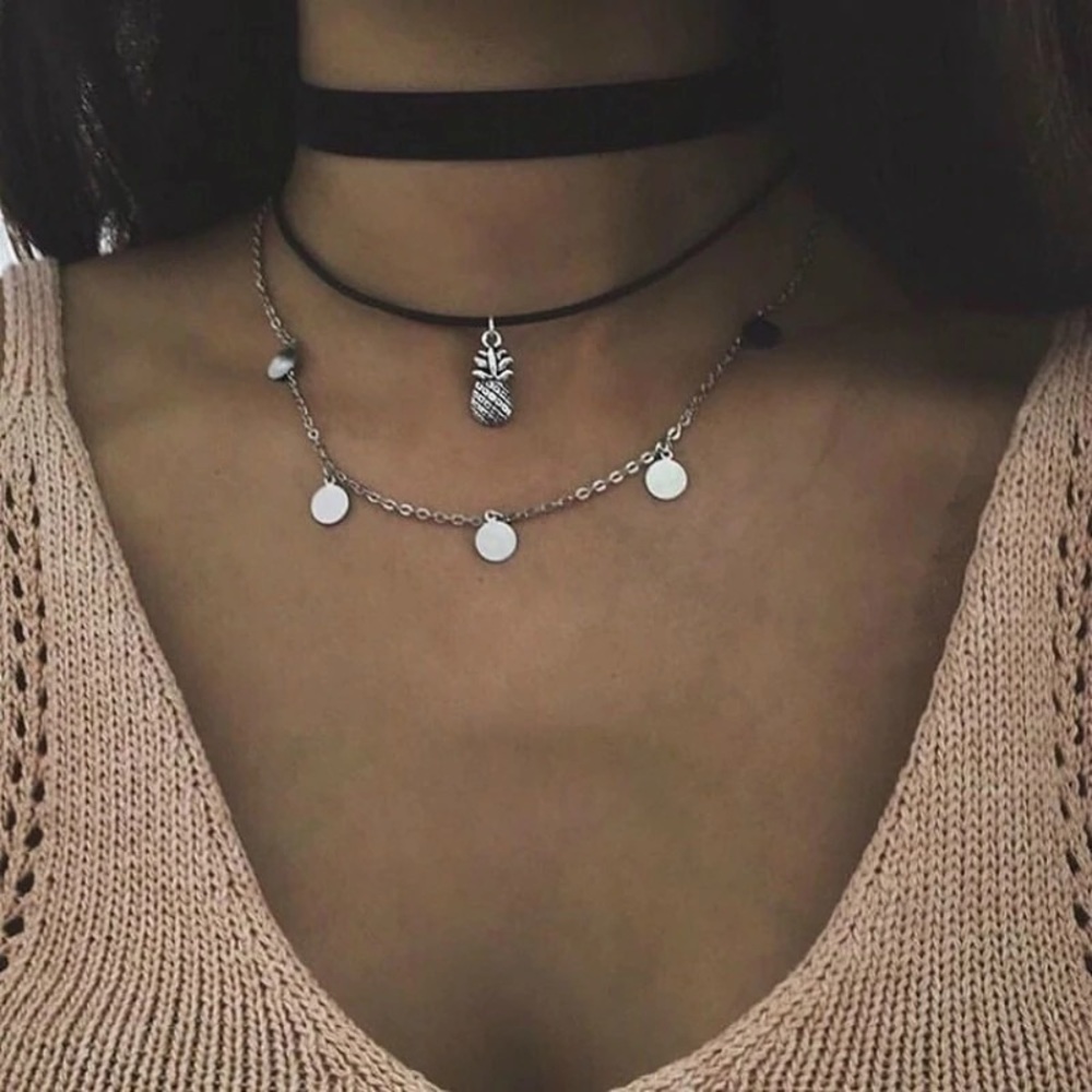 NEW triple layer pineapple coin choker necklace